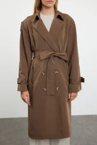 TRENDYOLMİLLA Brown Oversized Belted  Trench Coat - Image 13