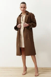 TRENDYOLMİLLA Brown Oversized Belted  Trench Coat - Image 15