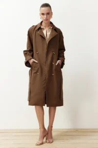 TRENDYOLMİLLA Brown Oversized Belted  Trench Coat - Image 16