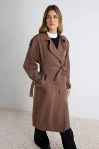 TRENDYOLMİLLA Brown Oversized Belted  Trench Coat - Image 2