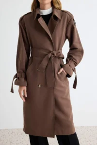TRENDYOLMİLLA Brown Oversized Belted  Trench Coat - Image 3