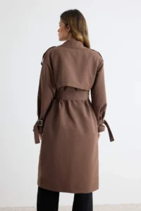 TRENDYOLMİLLA Brown Oversized Belted  Trench Coat - Image 4