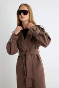 TRENDYOLMİLLA Brown Oversized Belted  Trench Coat - Image 6