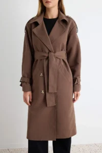 TRENDYOLMİLLA Brown Oversized Belted  Trench Coat - Image 7