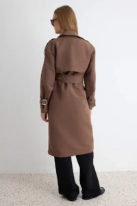 TRENDYOLMİLLA Brown Oversized Belted  Trench Coat - Image 8