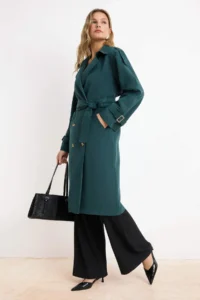 TRENDYOLMİLLA Green Oversized Belted Trench Coat - Image 2