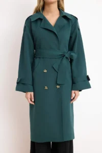 TRENDYOLMİLLA Green Oversized Belted Trench Coat - Image 3