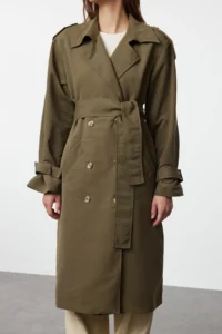 TRENDYOLMİLLA Khaki Arched Windbreaker Detailed Water Repellent LONG Trench Coat - Image 4