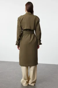 TRENDYOLMİLLA Khaki Arched Windbreaker Detailed Water Repellent LONG Trench Coat - Image 5