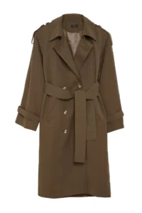 TRENDYOLMİLLA Khaki Arched Windbreaker Detailed Water Repellent LONG Trench Coat - Image 7