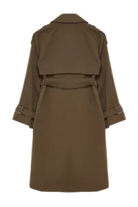 TRENDYOLMİLLA Khaki Arched Windbreaker Detailed Water Repellent LONG Trench Coat - Image 8
