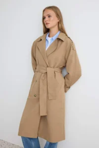 TRENDYOLMİLLA Mink Arched Windbreaker Detailed Water Repellent LONG Trench Coat - Image 2