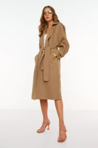 TRENDYOLMİLLA Mink Arched Windbreaker Detailed Water Repellent LONG Trench Coat - Image 5