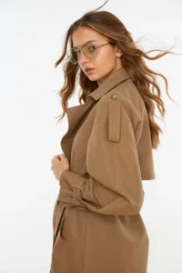 TRENDYOLMİLLA Mink Arched Windbreaker Detailed Water Repellent LONG Trench Coat - Image 7