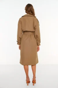 TRENDYOLMİLLA Mink Arched Windbreaker Detailed Water Repellent LONG Trench Coat - Image 9