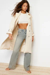 TRENDYOLMİLLA Stone Oversized Wide Cut Arched  Trench Coat - Image 7