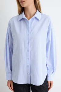 TRENDYOLMİLLA BLUE Striped Oversized/Wide Pattern Weaving Shirt - Image 3