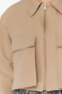 TRENDYOLMİLLA Mink Pocket Detail Zippered Crop Weaving Jacket - Image 3