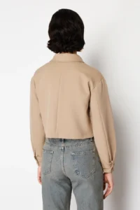 TRENDYOLMİLLA Mink Pocket Detail Zippered Crop Weaving Jacket - Image 5