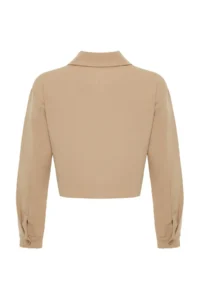 TRENDYOLMİLLA Mink Pocket Detail Zippered Crop Weaving Jacket - Image 8
