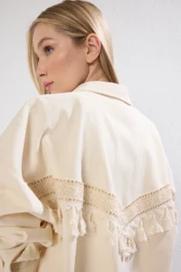 TRENDYOLMİLLA Beige Back Lace Detailed with pocket Regular Gabardine Jacket - Image 4