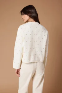 TRENDYOLMİLLA More Sustainable Ecru Heart Embroidered Pocket Detail DENIM Jacket - Image 4