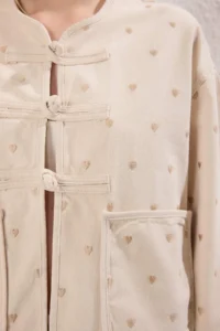 TRENDYOLMİLLA More Sustainable Ecru Heart Embroidered Pocket Detail DENIM Jacket - Image 7