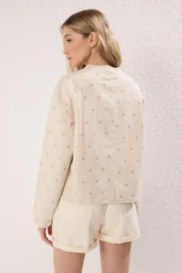 TRENDYOLMİLLA More Sustainable Ecru Heart Embroidered Pocket Detail DENIM Jacket - Image 8