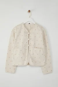TRENDYOLMİLLA More Sustainable Ecru Heart Embroidered Pocket Detail DENIM Jacket - Image 9