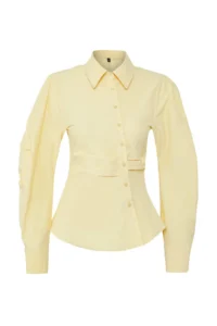 TRENDYOLMİLLA Light YELLOW Balloon Sleeve Detailed Waist Fitting Asymmetric Fitted  Shirt