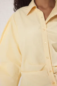 TRENDYOLMİLLA Light YELLOW Balloon Sleeve Detailed Waist Fitting Asymmetric Fitted  Shirt - Image 4
