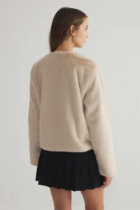 TRENDYOLMİLLA Ecru Regular Pattern Fur Jacket Coat - Image 5