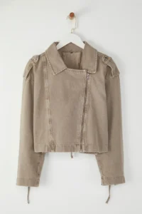 TRENDYOLMİLLA Beige Regular Binding Detailed Thin Biker Jacket Coat - Image 8
