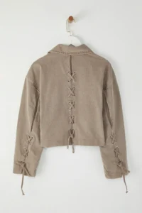 TRENDYOLMİLLA Beige Regular Binding Detailed Thin Biker Jacket Coat - Image 9