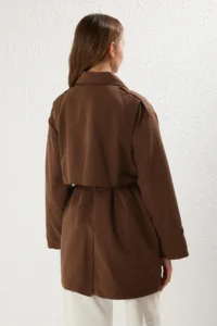 TRENDYOLMİLLA Dark Brown Piece Detailed Regular Midi Trench Coat - Image 5