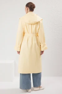 TRENDYOLMİLLA Light YELLOW Shawl Collar Double breasted Oversized LONG Trench Coat - Image 5