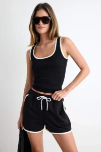 TRENDYOLMİLLA Black Color Blocky Fitted with pocket Ribbed Flexible Knitting Top and Bottom Set