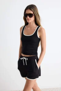 TRENDYOLMİLLA Black Color Blocky Fitted with pocket Ribbed Flexible Knitting Top and Bottom Set - Image 2