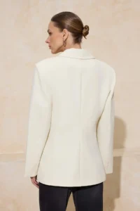 TRENDYOLMİLLA Off WHITE Fitted Single Button Weaving Lined padded Blazer Jacket - Image 4