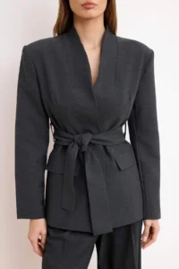 TRENDYOLMİLLA TRENDYOLMiLLA Wardrobe Essentials – Anthracite Belted Double breasted Blazer Material Jacket - Image 3