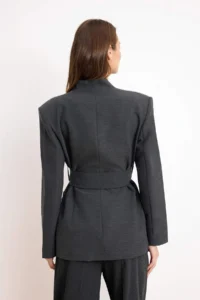 TRENDYOLMİLLA TRENDYOLMiLLA Wardrobe Essentials – Anthracite Belted Double breasted Blazer Material Jacket - Image 4