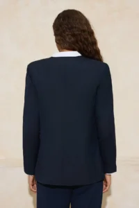 TRENDYOLMİLLA NAVY BLUE V-neck Double breasted Kapama Lined Weaving padded Blazer Jacket - Image 4