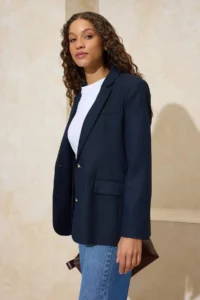TRENDYOLMİLLA NAVY BLUE Silver buttoned Fitted Weaving Lined padded Blazer Jacket - Image 2
