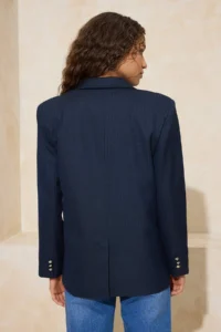TRENDYOLMİLLA NAVY BLUE Silver buttoned Fitted Weaving Lined padded Blazer Jacket - Image 4