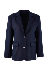 TRENDYOLMİLLA NAVY BLUE Silver buttoned Fitted Weaving Lined padded Blazer Jacket - Image 5