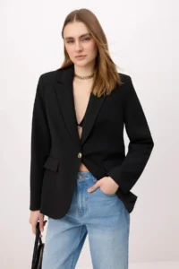 TRENDYOLMİLLA Black Accessory buttoned Regular/Normal Pattern Weaving Blazer Jacket