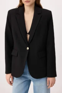 TRENDYOLMİLLA Black Accessory buttoned Regular/Normal Pattern Weaving Blazer Jacket - Image 3