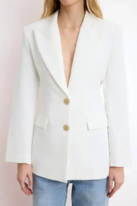 TRENDYOLMİLLA WHITE Fitted Accessory Button Collar Detailed Lined padded Blazer Jacket - Image 4