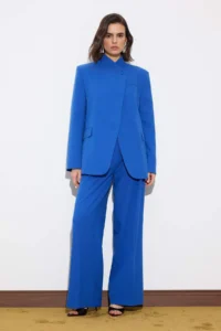 TRENDYOLMİLLA Limited Edition Saks BLUE High Neck Lined padded Blazer Jacket - Image 4