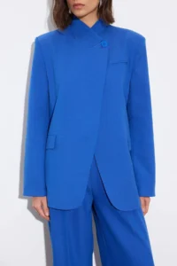 TRENDYOLMİLLA Limited Edition Saks BLUE High Neck Lined padded Blazer Jacket - Image 5